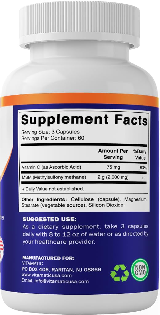 Foto 8 pulgar | Suplemento Vitamatic Msm 2000 mg con Vitamina C 75 mg 180 Cápsulas - Venta Internacional