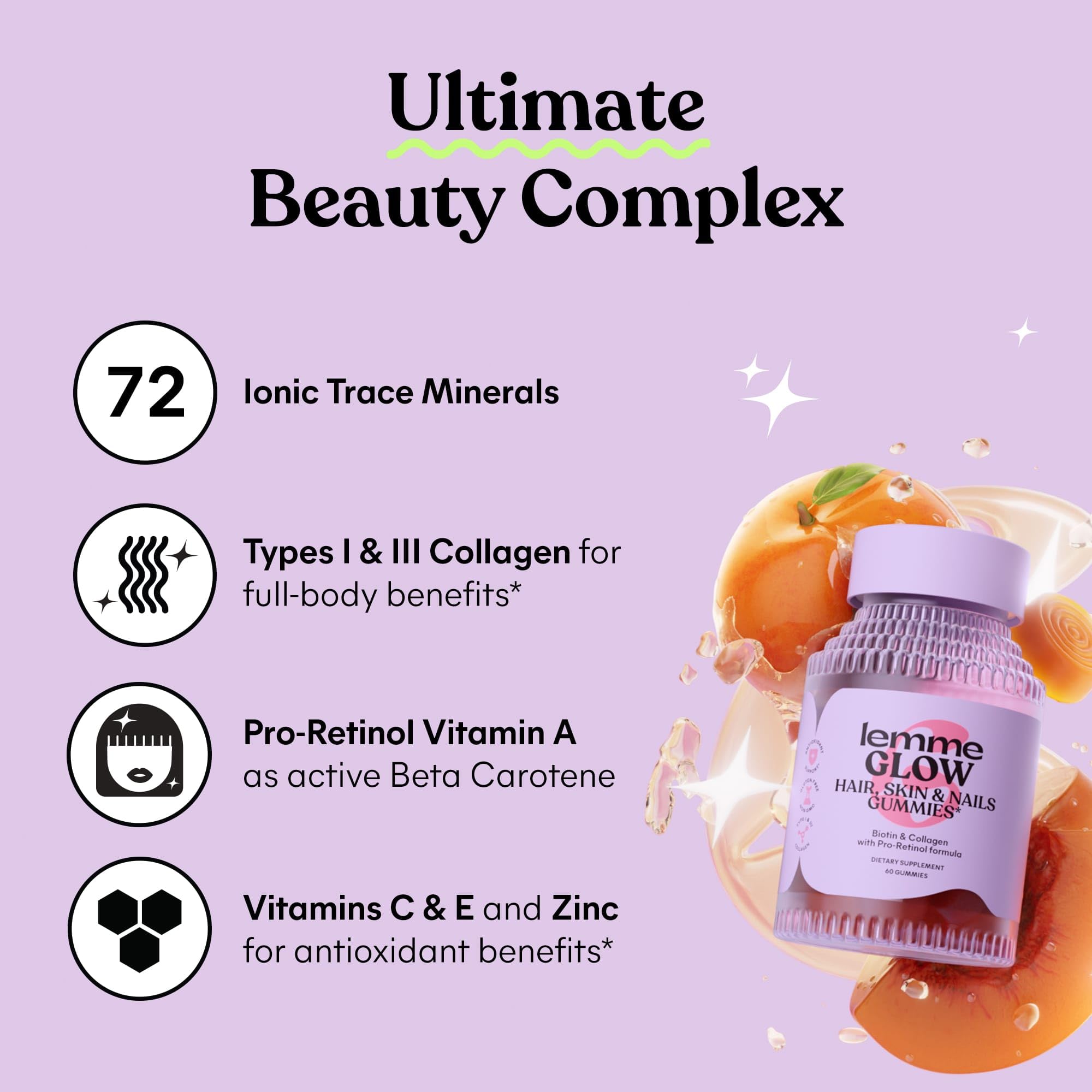 Foto 5 pulgar | Gomitas De Colágeno Para El Cabello Supplement Lemme Glow, 60 Unidades - Venta Internacional.