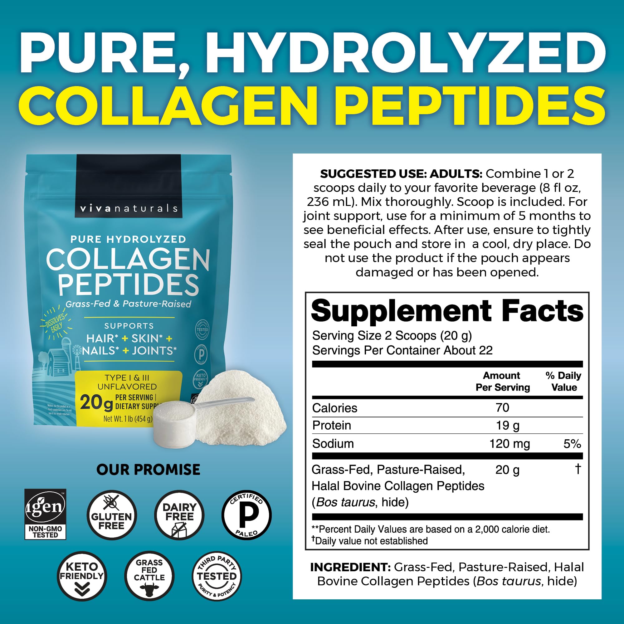 Foto 3 pulgar | Colágeno en Polvo Hidrolizado Viva Naturals - Venta Internacional
