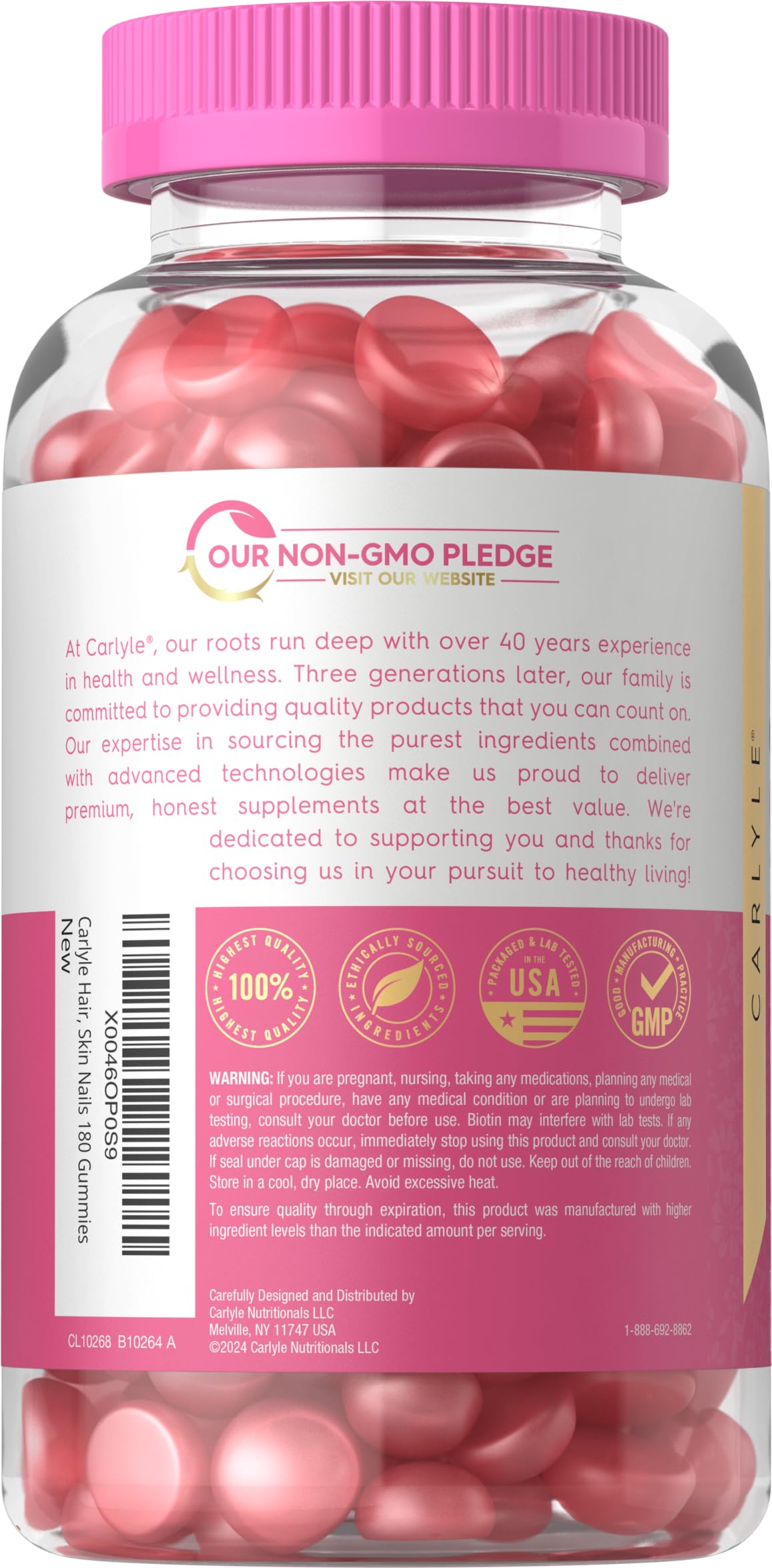 Foto 4 pulgar | Gomitas Carlyle para Cabello Piel y Uñas con Biotina 180 unidades - Venta Internacional