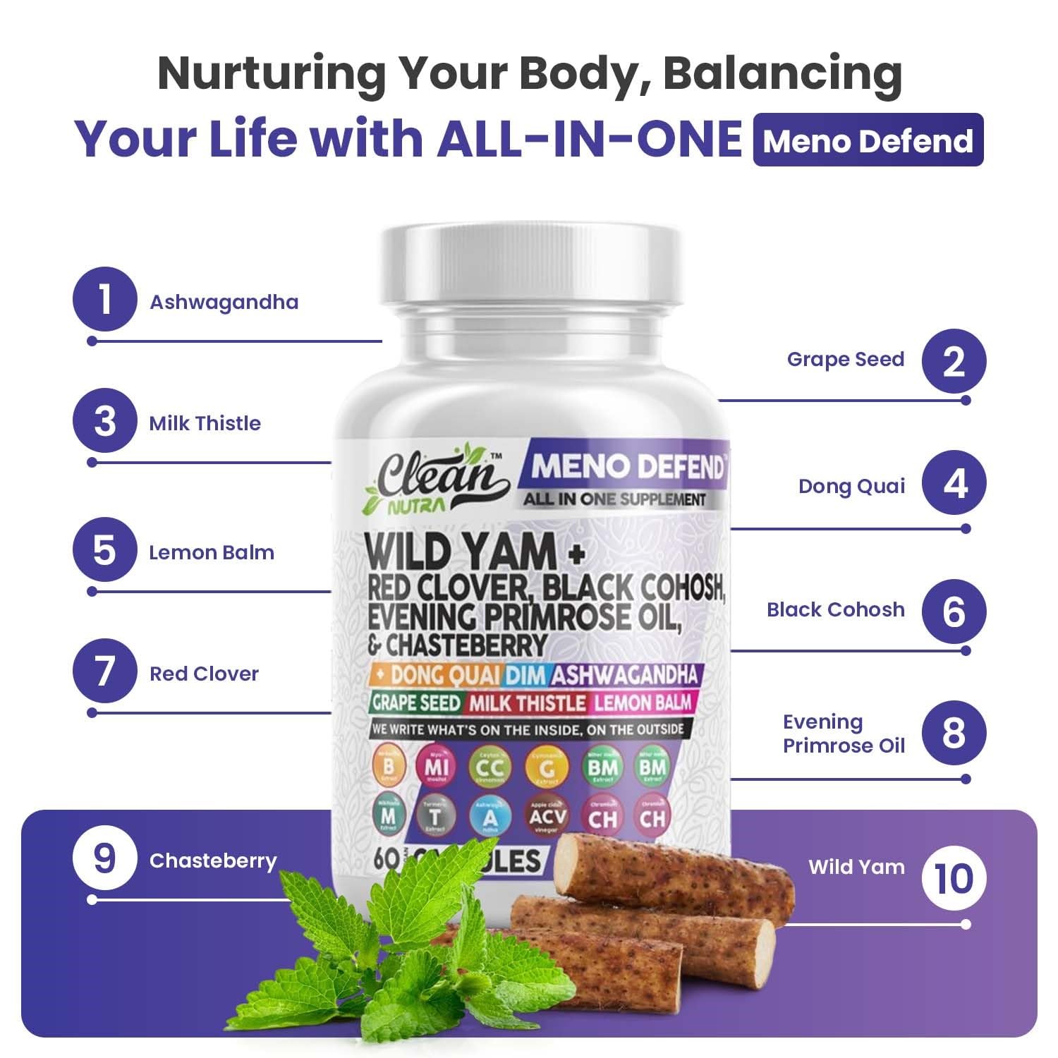 Foto 3 pulgar | Suplemento Meno Defend de Clean Nutra para el Equilibrio Hormonal en Mujeres - Venta Internacional
