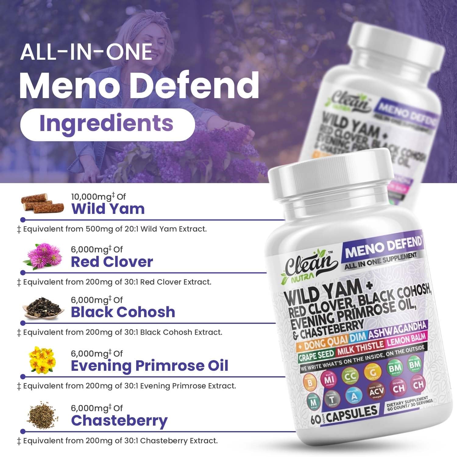 Foto 4 | Suplemento Meno Defend de Clean Nutra para el Equilibrio Hormonal en Mujeres - Venta Internacional