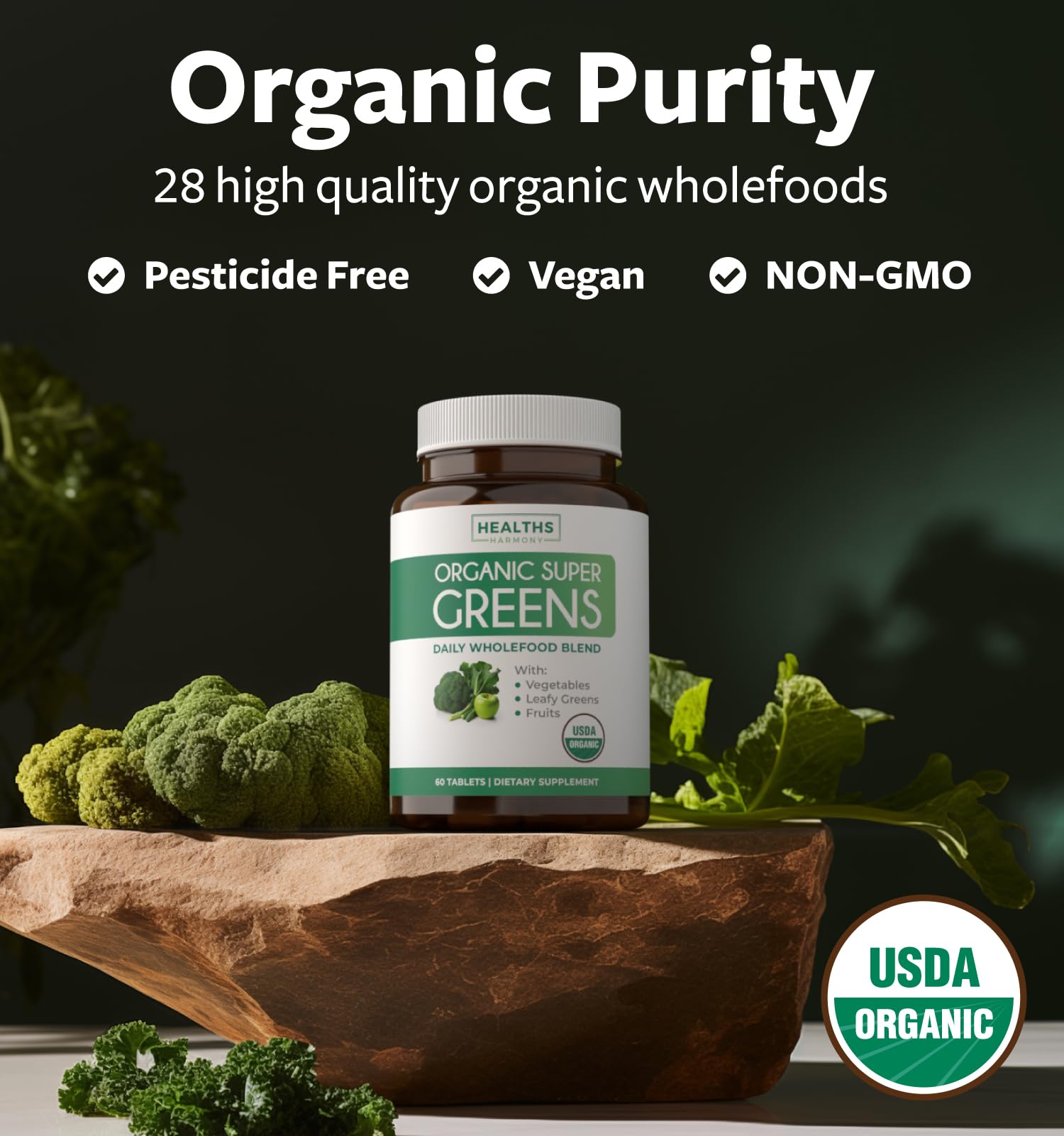 Foto 4 pulgar | Polvo de Verduras Orgánicas Harmony Supplement Healths 60 Tabletas - Venta Internacional