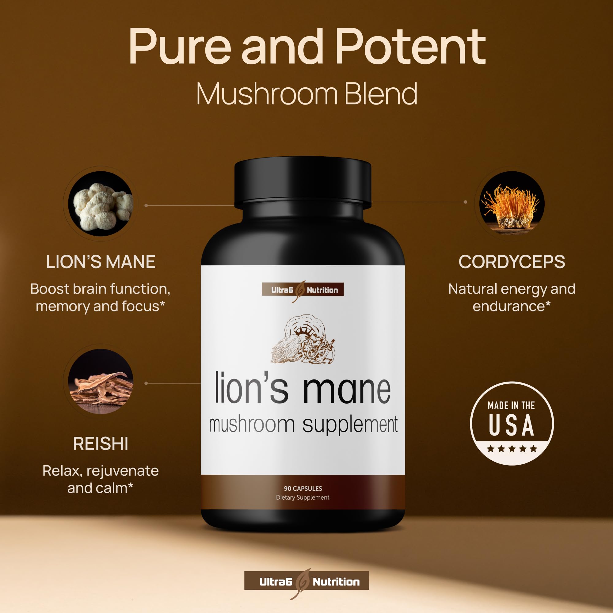 Foto 2 | Suplemento Ultra6 Nutrition Organic Lions Mane 90 Cápsulas - Venta Internacional