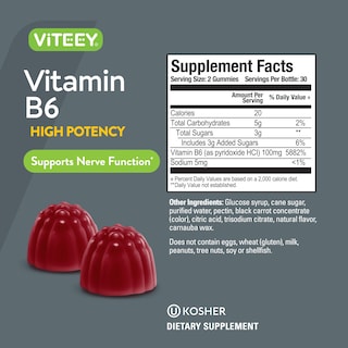 Foto 4 | Gomitas de Vitamina B6 Viteey 100 Mg para Adultos y Adolescentes 60 Unidades - Venta Internacional