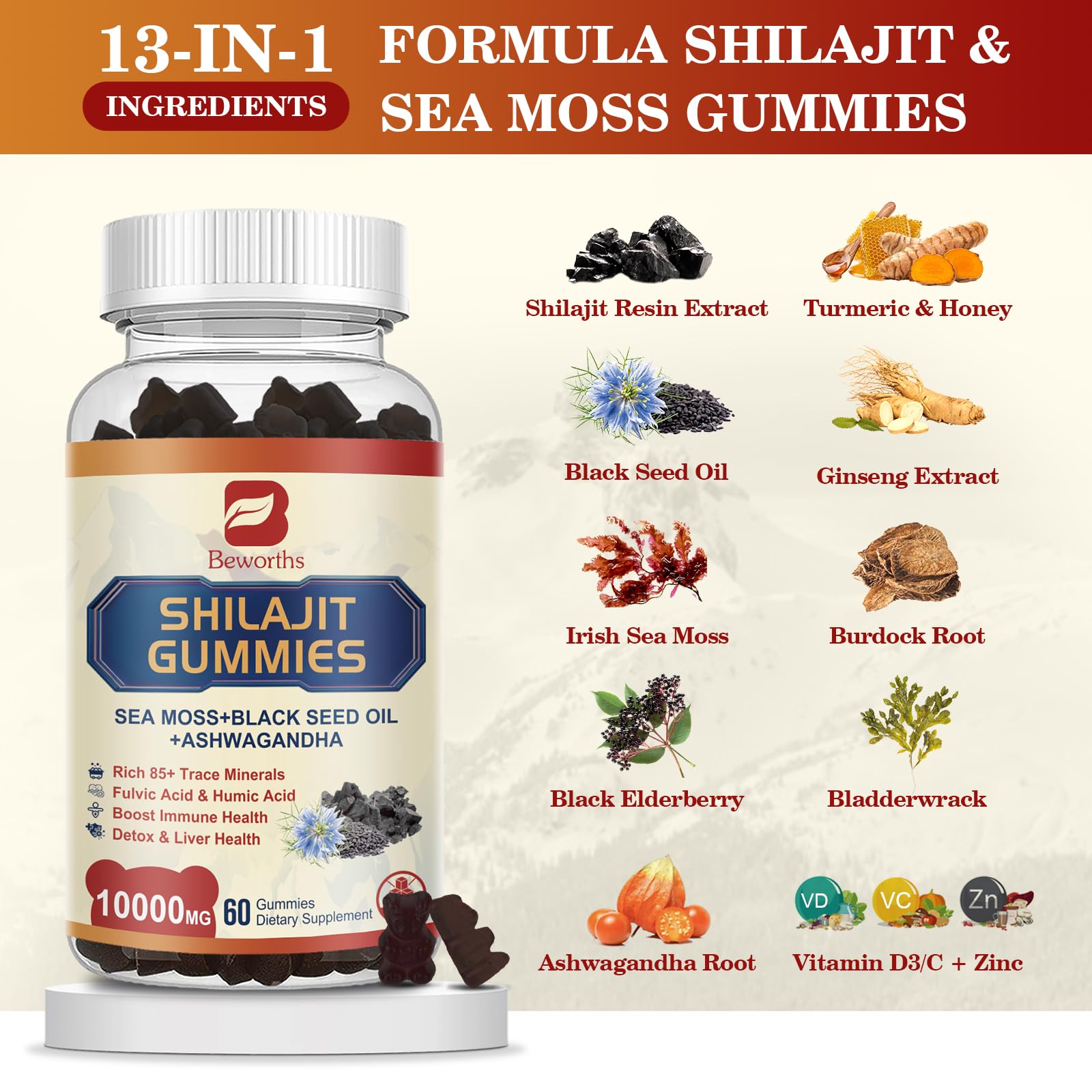 Foto 3 pulgar | Suplemento Gummies B Beworths Shilajit Sea Moss con Semillas Negras - Venta Internacional