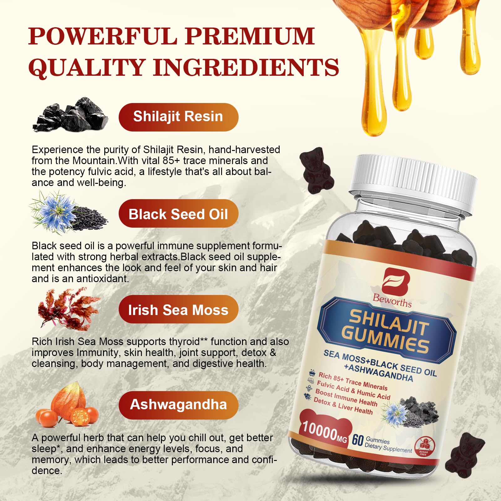 Foto 4 pulgar | Suplemento Gummies B Beworths Shilajit Sea Moss con Semillas Negras - Venta Internacional