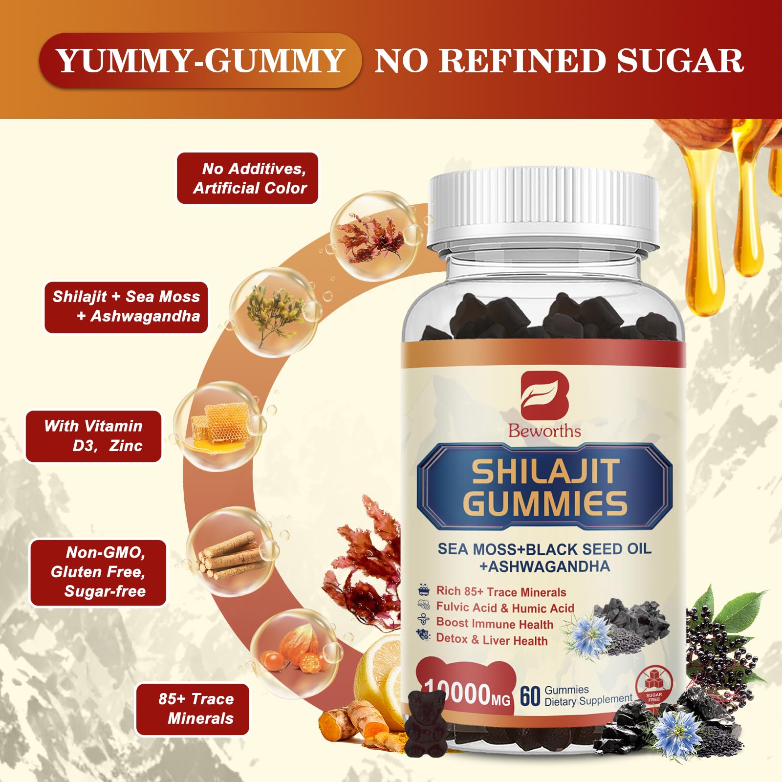Foto 6 pulgar | Suplemento Gummies B Beworths Shilajit Sea Moss con Semillas Negras - Venta Internacional