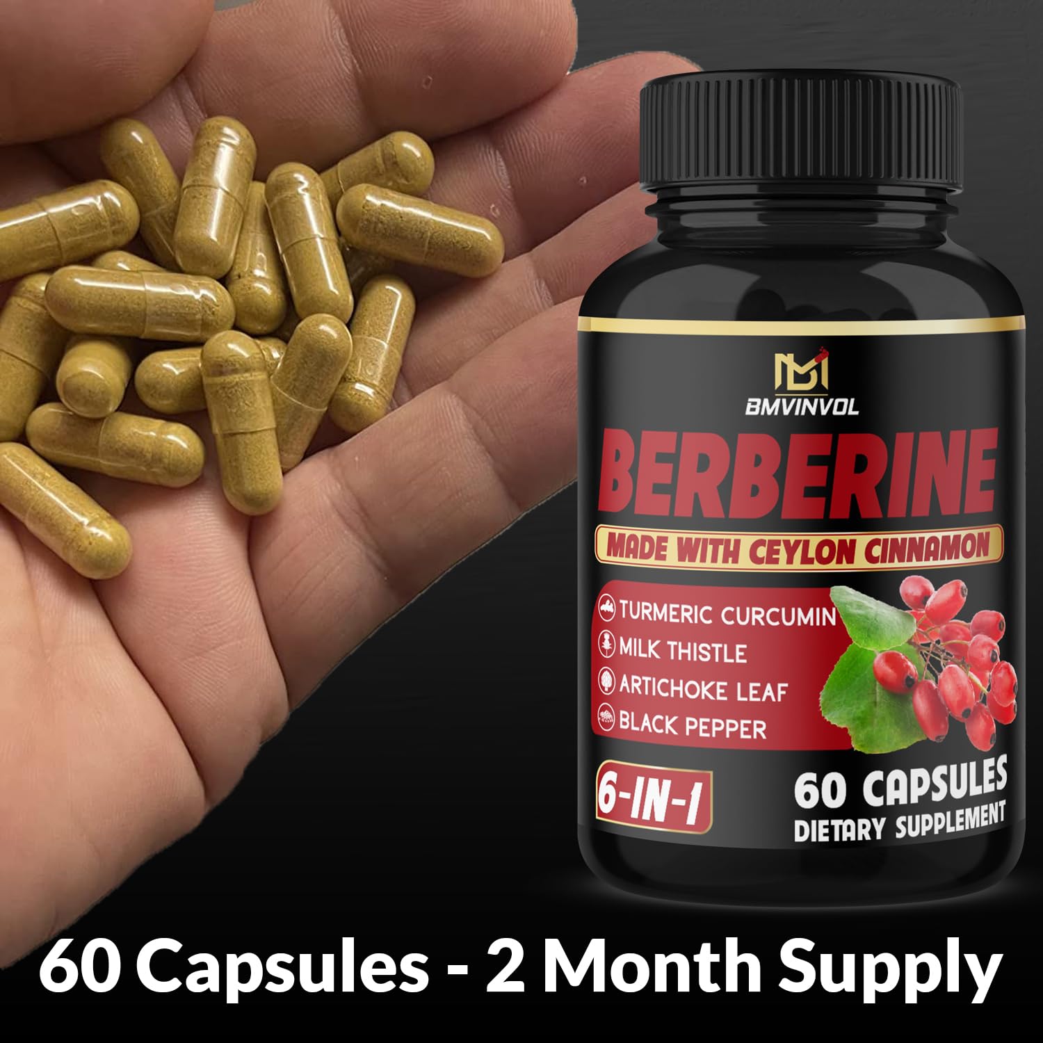Foto 4 pulgar | Suplemento Clorhídrico de Berberina con Canela De Ceilán Y Cúrcuma 60 Cápsulas - Venta Internacional