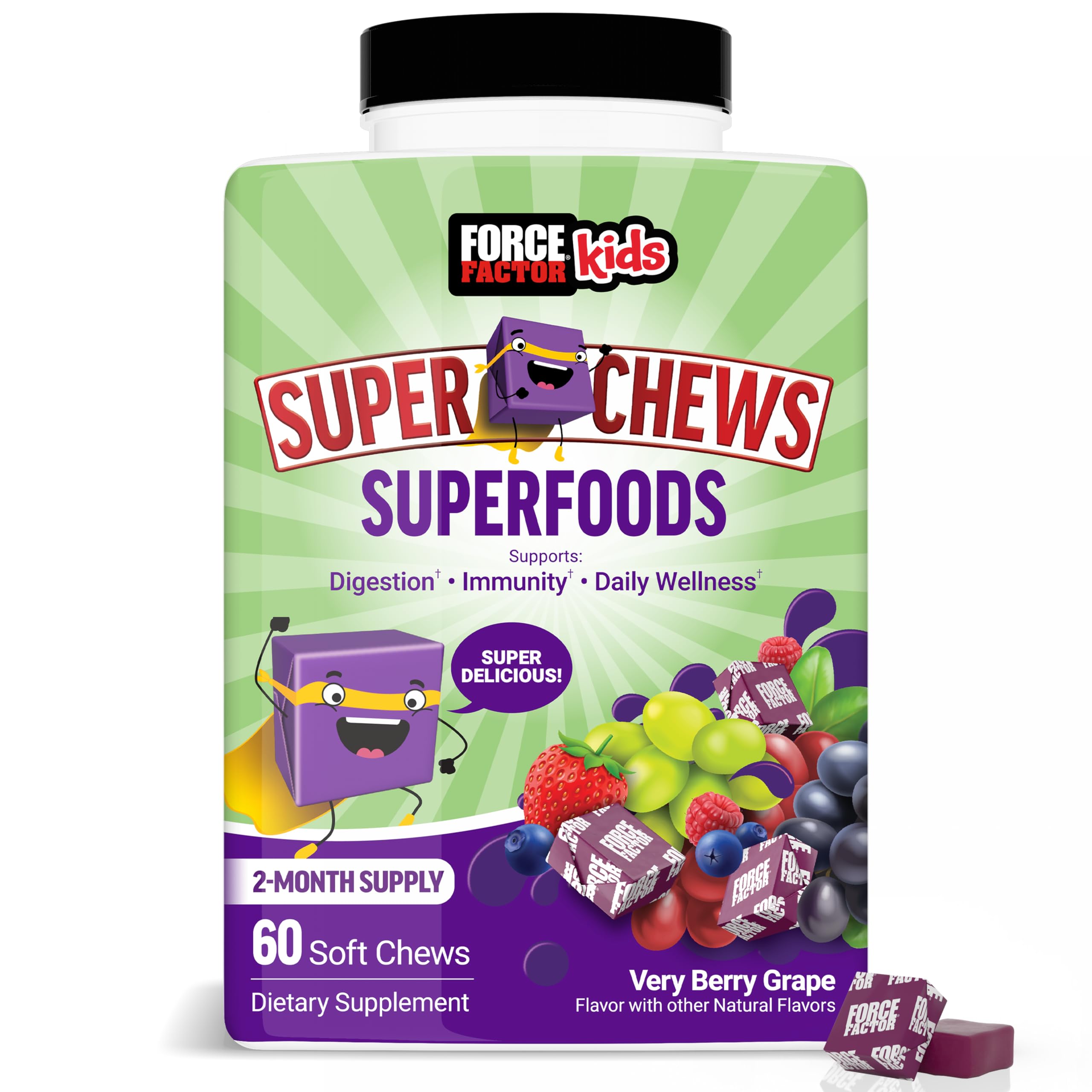 Suplemento Force Factor Kids Superfood Super Chews 60 Unidades - Venta Internacional