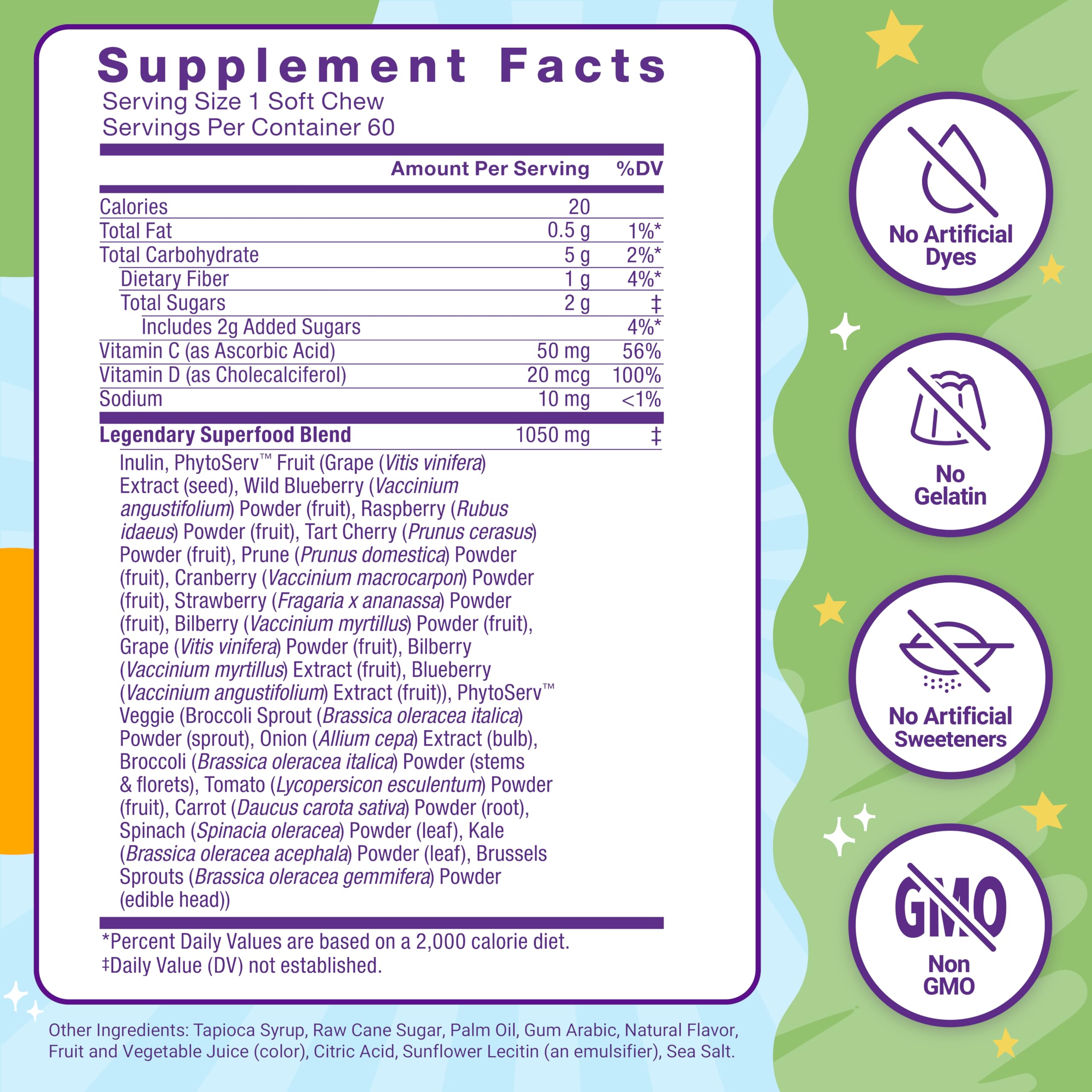 Foto 7 pulgar | Suplemento Force Factor Kids Superfood Super Chews 60 Unidades - Venta Internacional