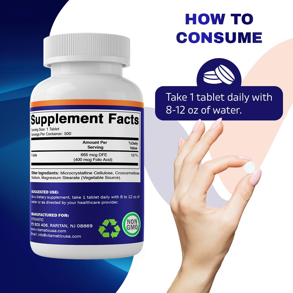 Foto 4 pulgar | Suplemento Vitamínico de Ácido Fólico 400 mcg 500 Comprimidos Vegetarianos  - Venta Internacional