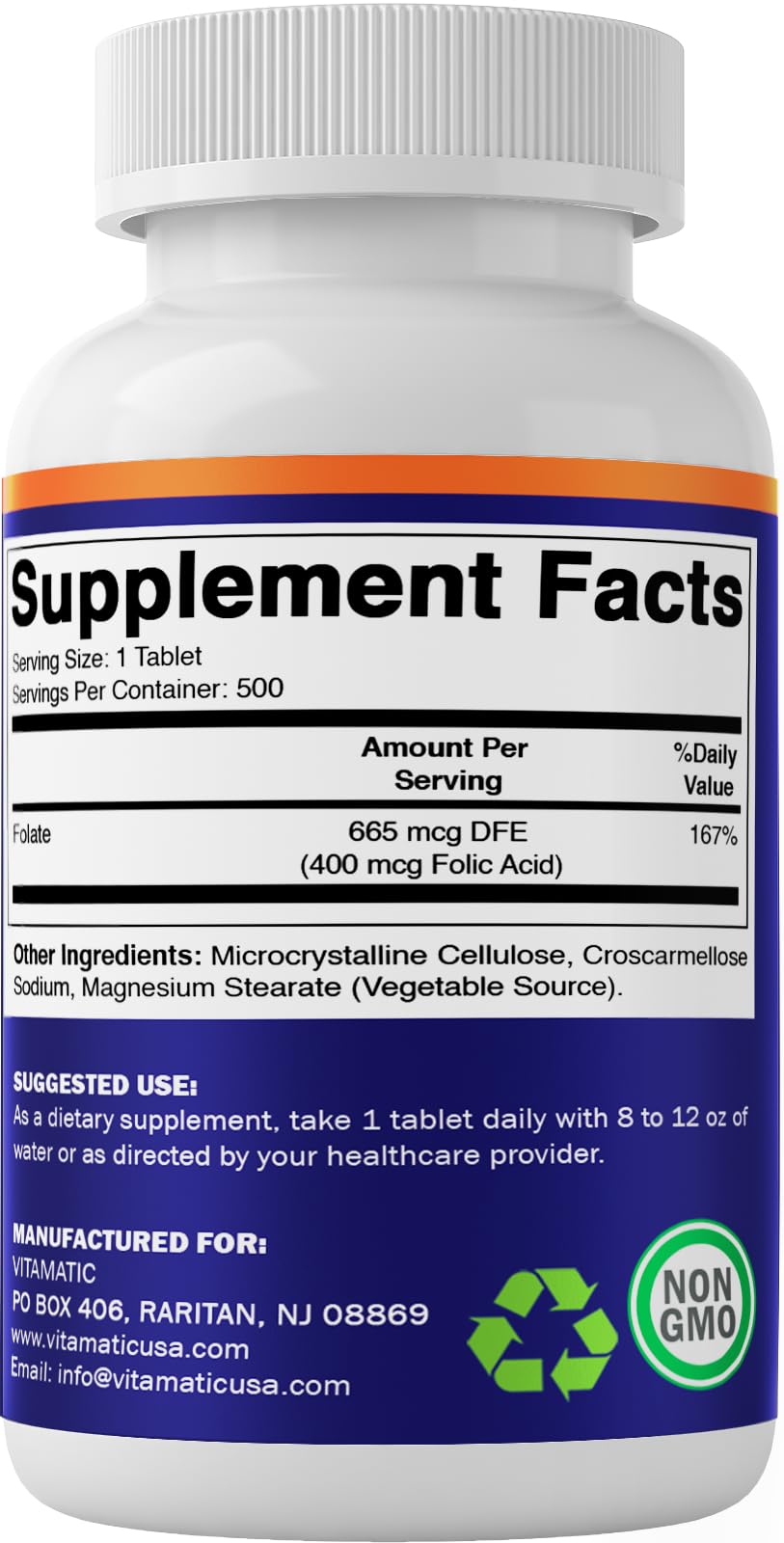 Foto 8 pulgar | Suplemento Vitamínico de Ácido Fólico 400 mcg 500 Comprimidos Vegetarianos  - Venta Internacional
