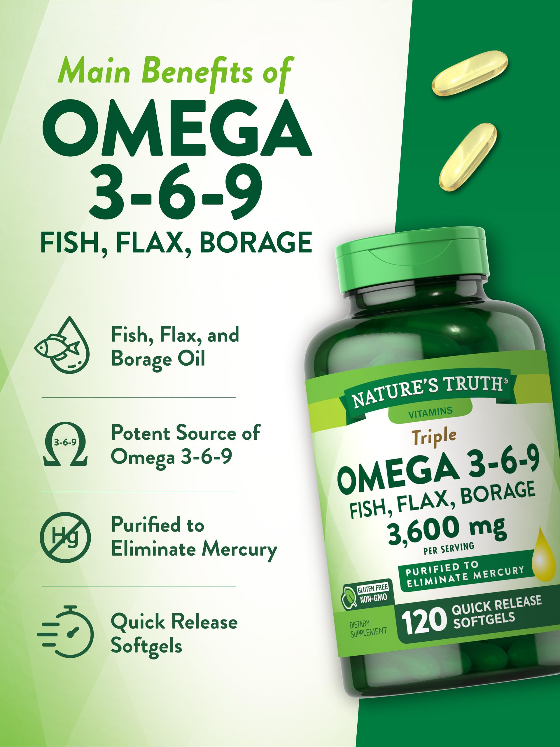 Foto 5 | Suplemento Nature's Truth Omega 3, 6 y 9 3600 mg 120 Cápsulas - Venta Internacional