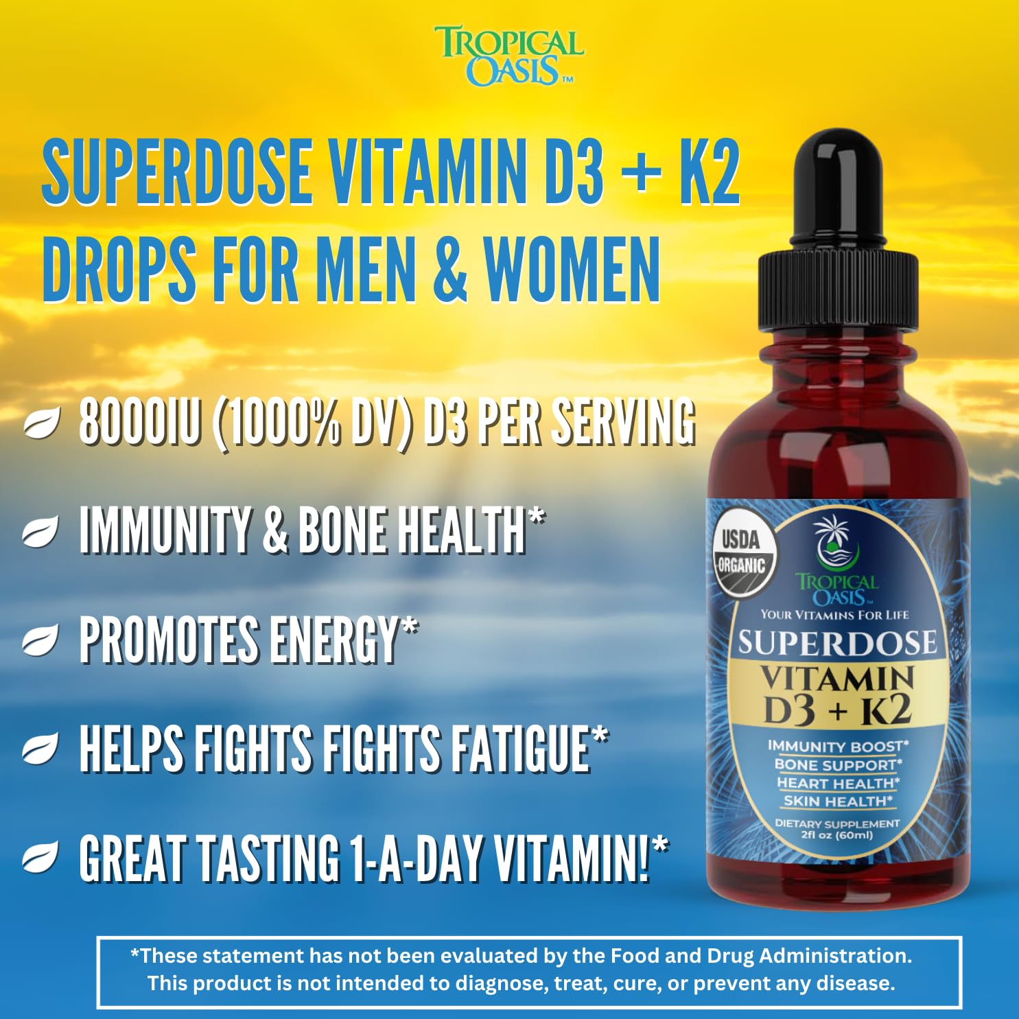 Foto 3 | Suplemento Tropical Oasis Superdose de Vitamina D3 K2 60 Ml - Venta Internacional