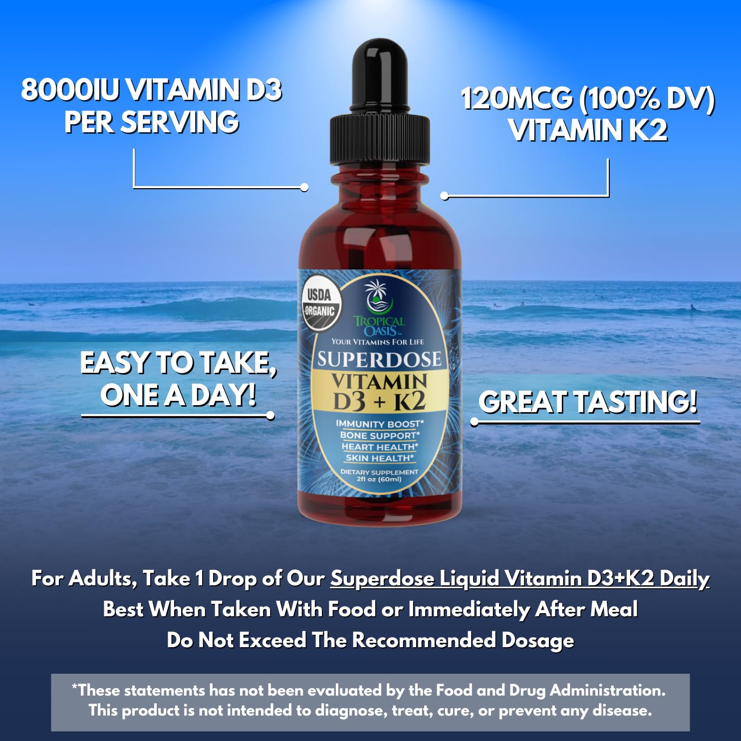 Foto 4 | Suplemento Tropical Oasis Superdose de Vitamina D3 K2 60 Ml - Venta Internacional
