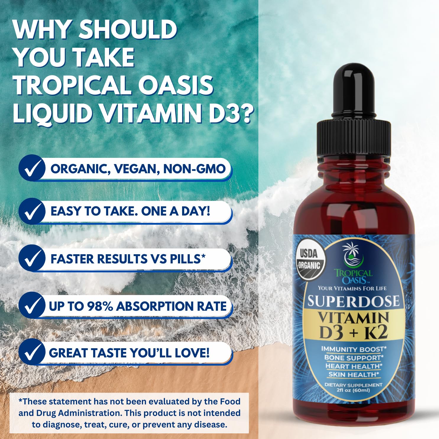 Foto 6 | Suplemento Tropical Oasis Superdose de Vitamina D3 K2 60 Ml - Venta Internacional