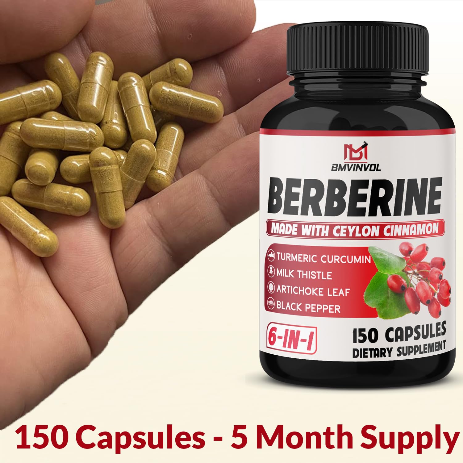 Foto 4 pulgar | Suplemento Bmvinvol Berberine 150 Cápsulas con Canela de Ceilán - Venta Internacional