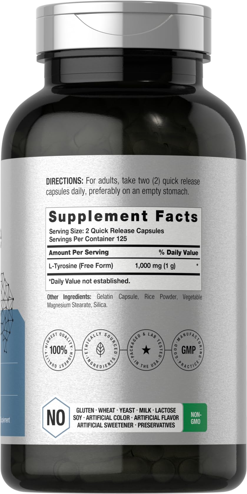 Foto 2 | Suplemento Horbaach L-tirosina 1000 Mg 250 Cápsulas - Venta Internacional.