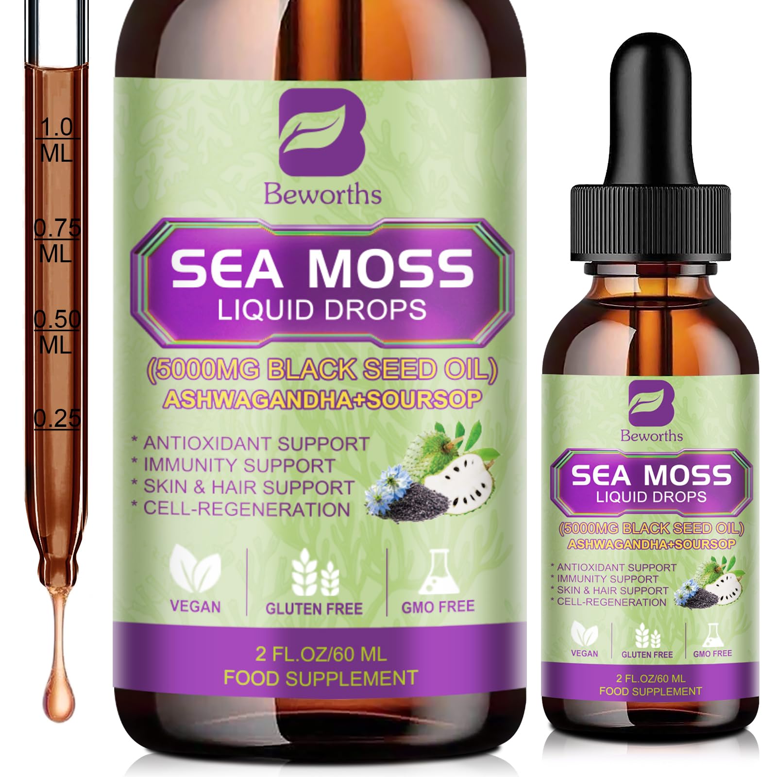 Foto 2 pulgar | Suplemento B Beworths Sea Moss En Gotas Líquidas Con Aceite De Semillas Negras - Venta Internacional