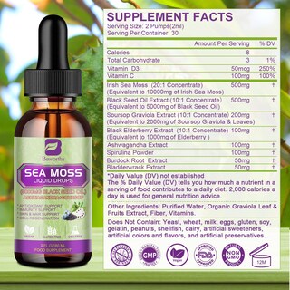 Foto 6 | Suplemento B Beworths Sea Moss En Gotas Líquidas Con Aceite De Semillas Negras - Venta Internacional