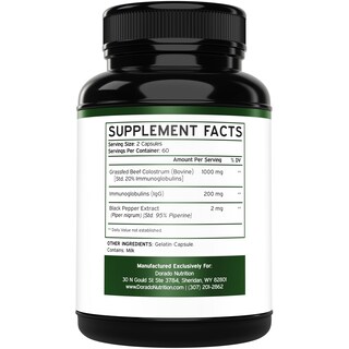Foto 2 | Suplemento Dorado Nutrition Calostro 1000 mg 120 Cápsulas Veganas - Venta Internacional