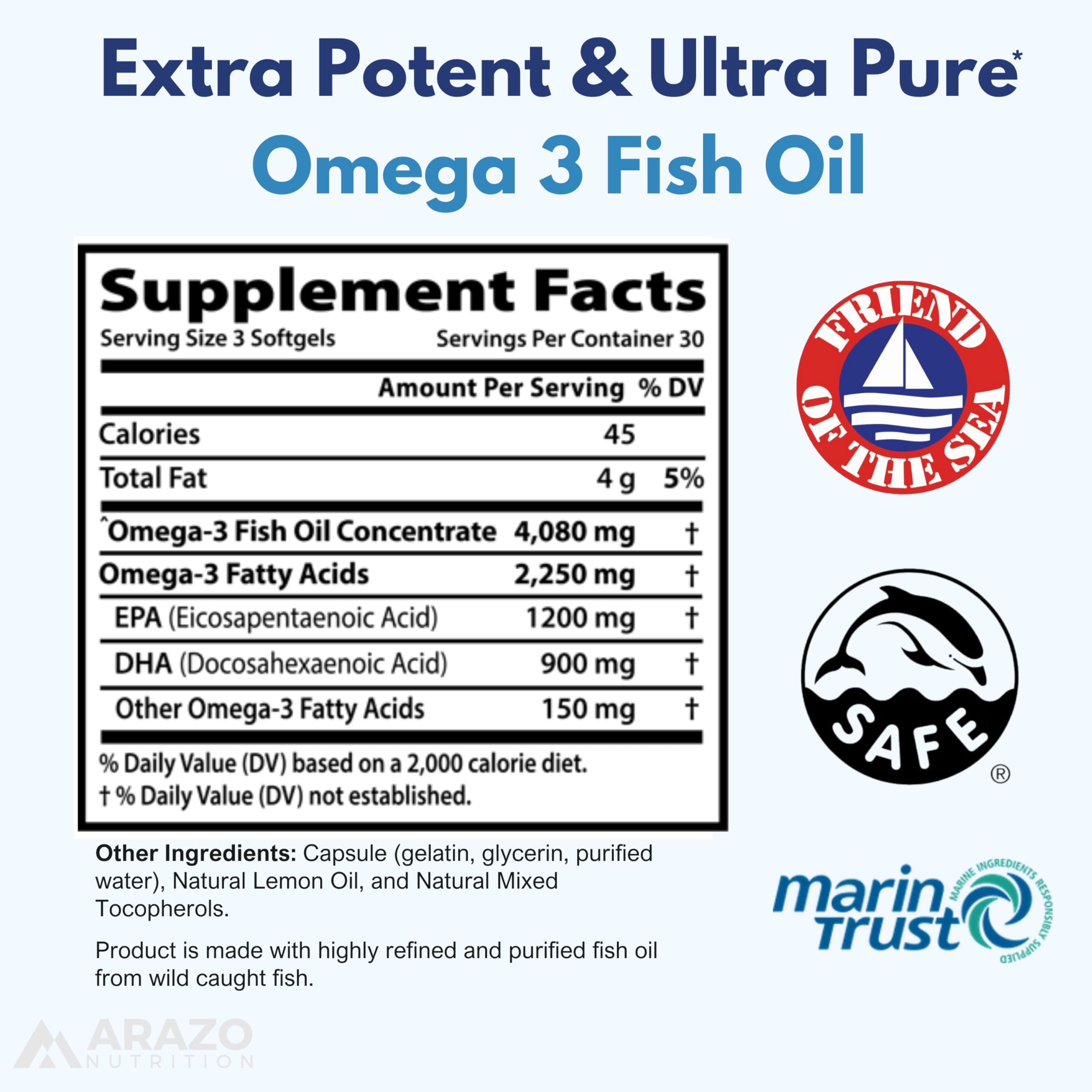 Foto 3 pulgar | Aceite de Pescado Omega 3 Supplement Arazo Nutrition 4080 Mg 90 Cápsulas Blandas - Venta Internacional