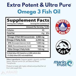 Foto 2 | Aceite de Pescado Omega 3 Supplement Arazo Nutrition 4080 Mg 90 Cápsulas Blandas - Venta Internacional