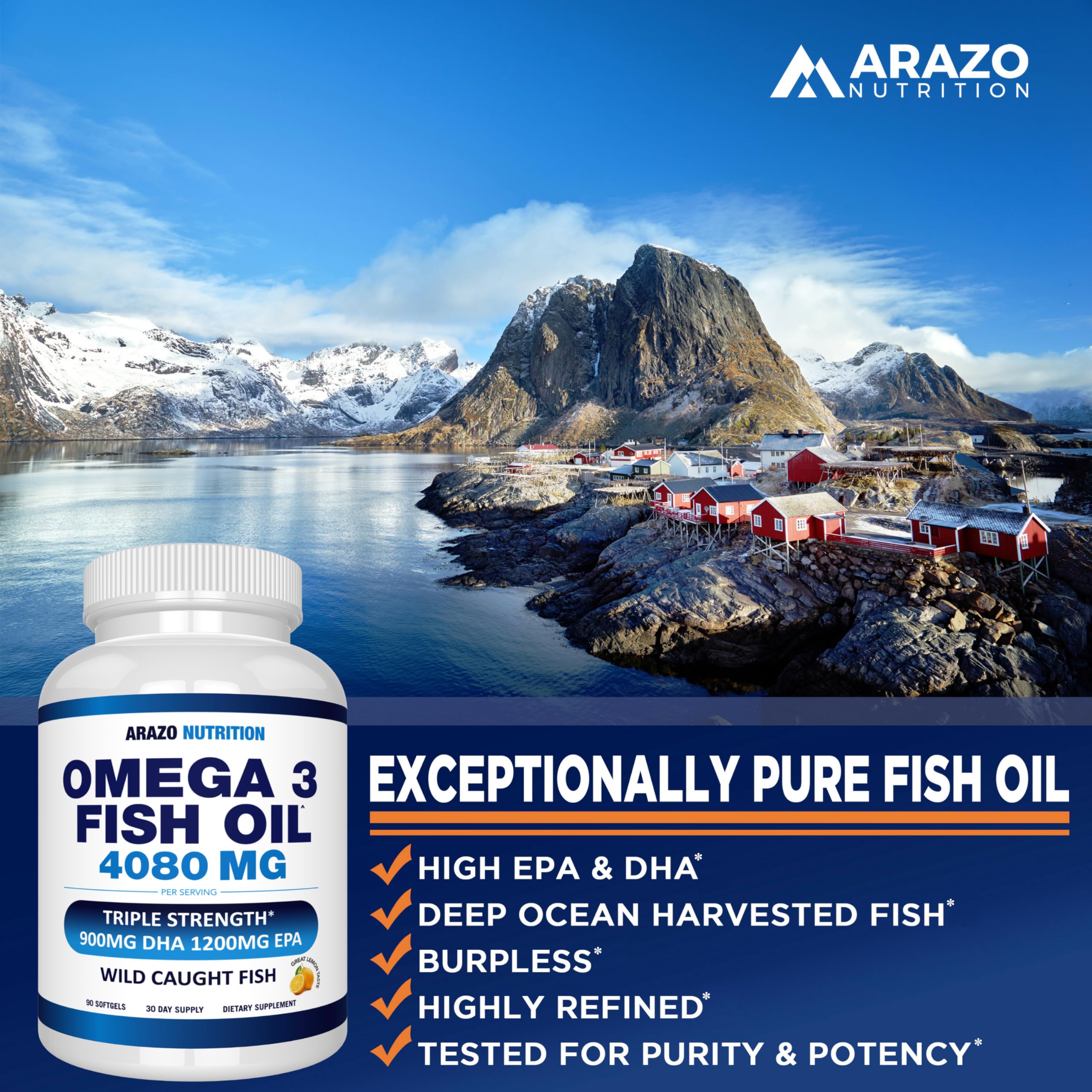 Foto 7 pulgar | Aceite de Pescado Omega 3 Supplement Arazo Nutrition 4080 Mg 90 Cápsulas Blandas - Venta Internacional