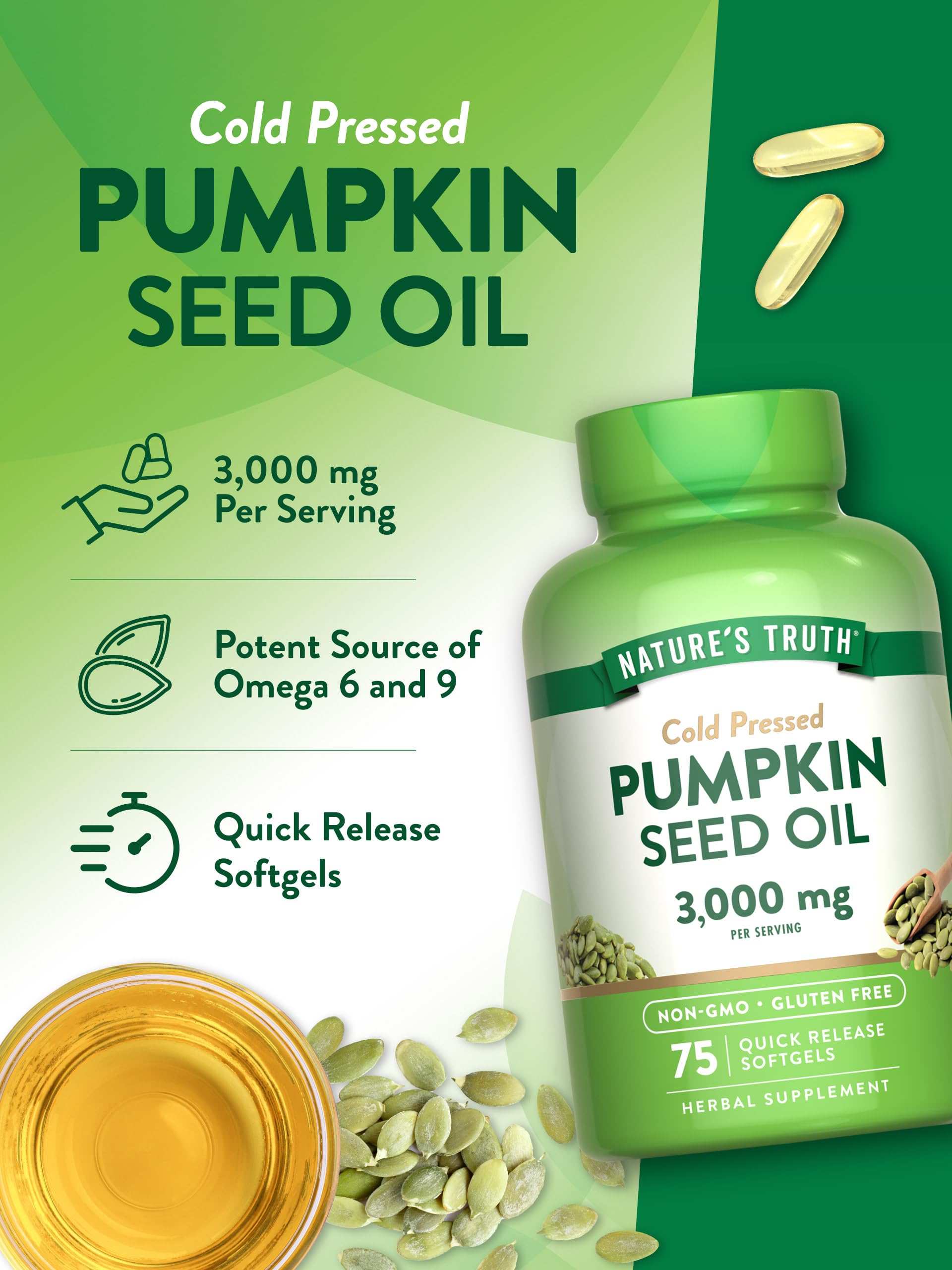 Foto 6 pulgar | Suplemento de Aceite de Semillas de Calabaza Nature's Truth 3000 Mg 75 Cápsulas Blandas - Venta Internacional