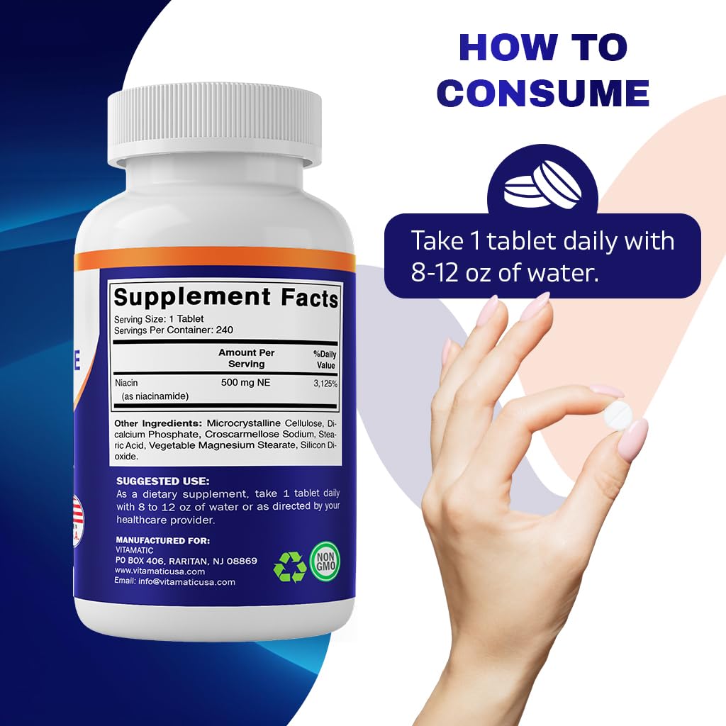 Foto 5 pulgar | Suplemento Vitamatic de Niacinamida 500 Mg 240 Comprimidos - Venta Internacional