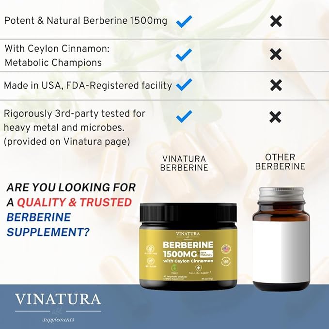 Foto 6 pulgar | Suplemento Vinatura Berberine 1500 Mg con Canela de Ceilán 90 Cápsulas - Venta Internacional