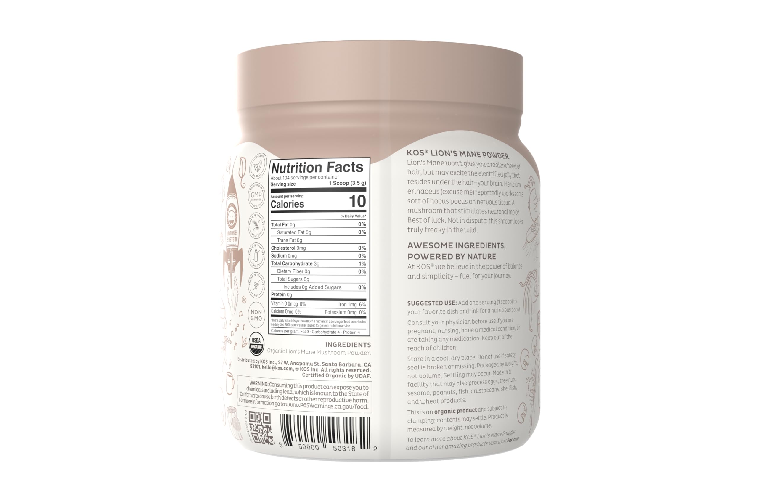 Foto 6 pulgar | Suplemento Kos Organic Lion's Mane Powder 104 Porciones - Venta Internacional