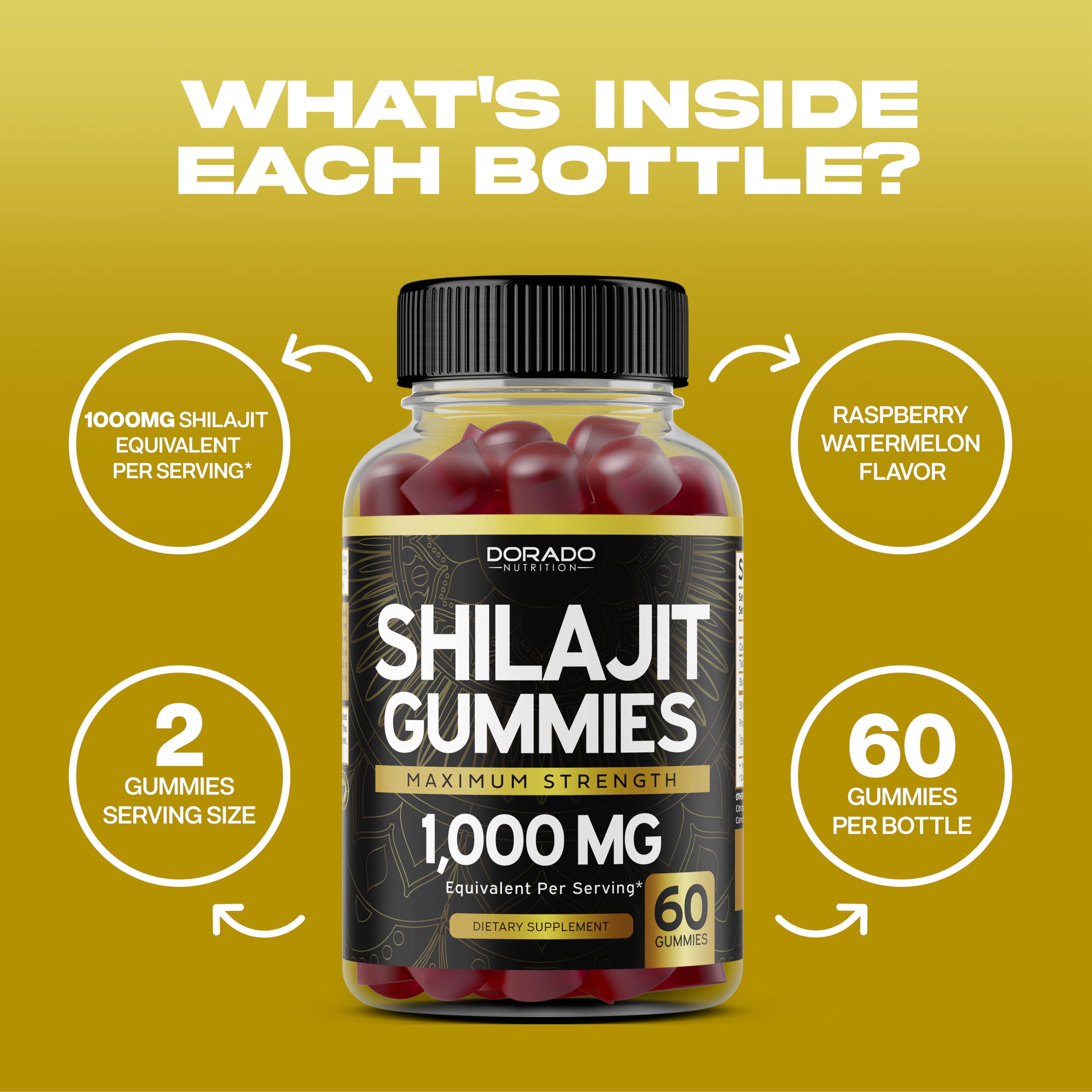 Foto 4 | Gomitas Shilajit Supplement Dorado Nutrition 1000 mg 60 Unidades - Venta Internacional