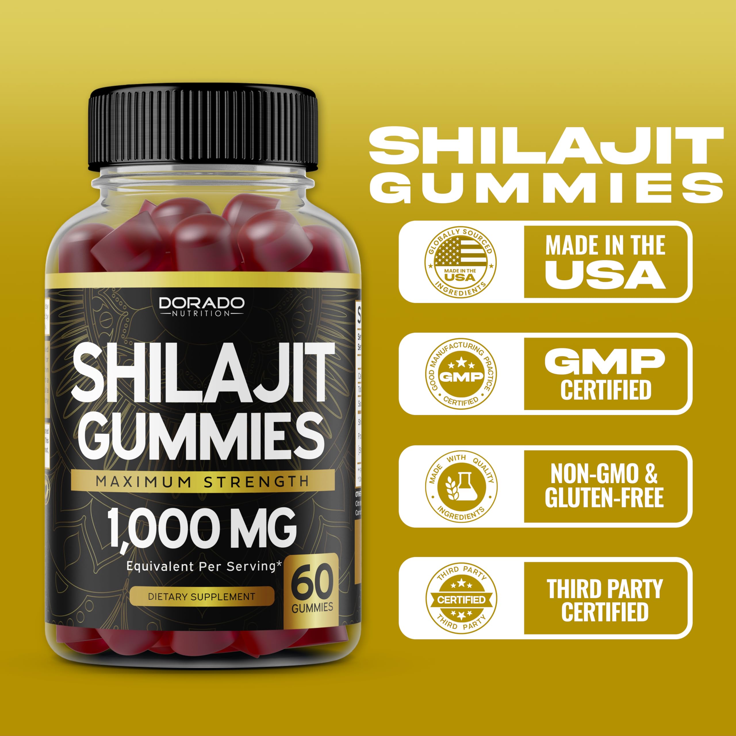 Foto 7 pulgar | Gomitas Shilajit Supplement Dorado Nutrition 1000 mg 60 Unidades - Venta Internacional