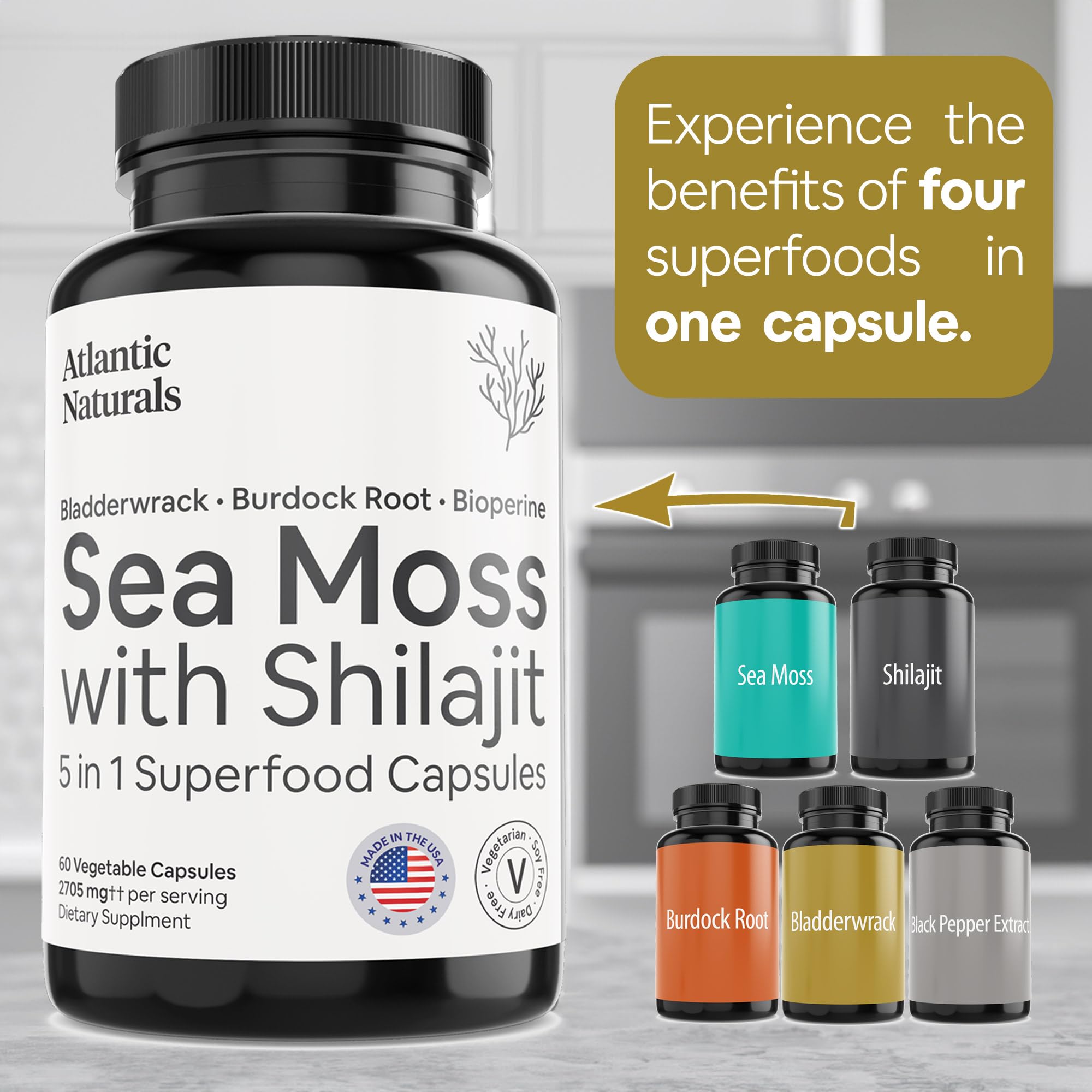 Foto 5 pulgar | Suplemento de Musgo Marino de Atlantic Naturals con Shilajit 5 en 1 60 Unidades - Venta Internacional