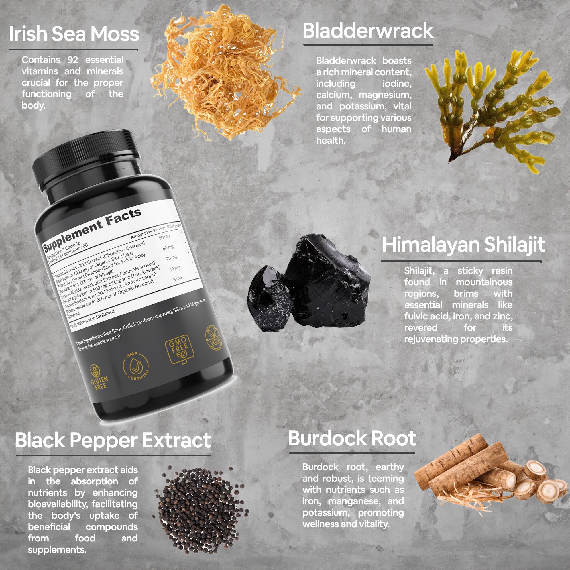 Foto 6 pulgar | Suplemento de Musgo Marino de Atlantic Naturals con Shilajit 5 en 1 60 Unidades - Venta Internacional