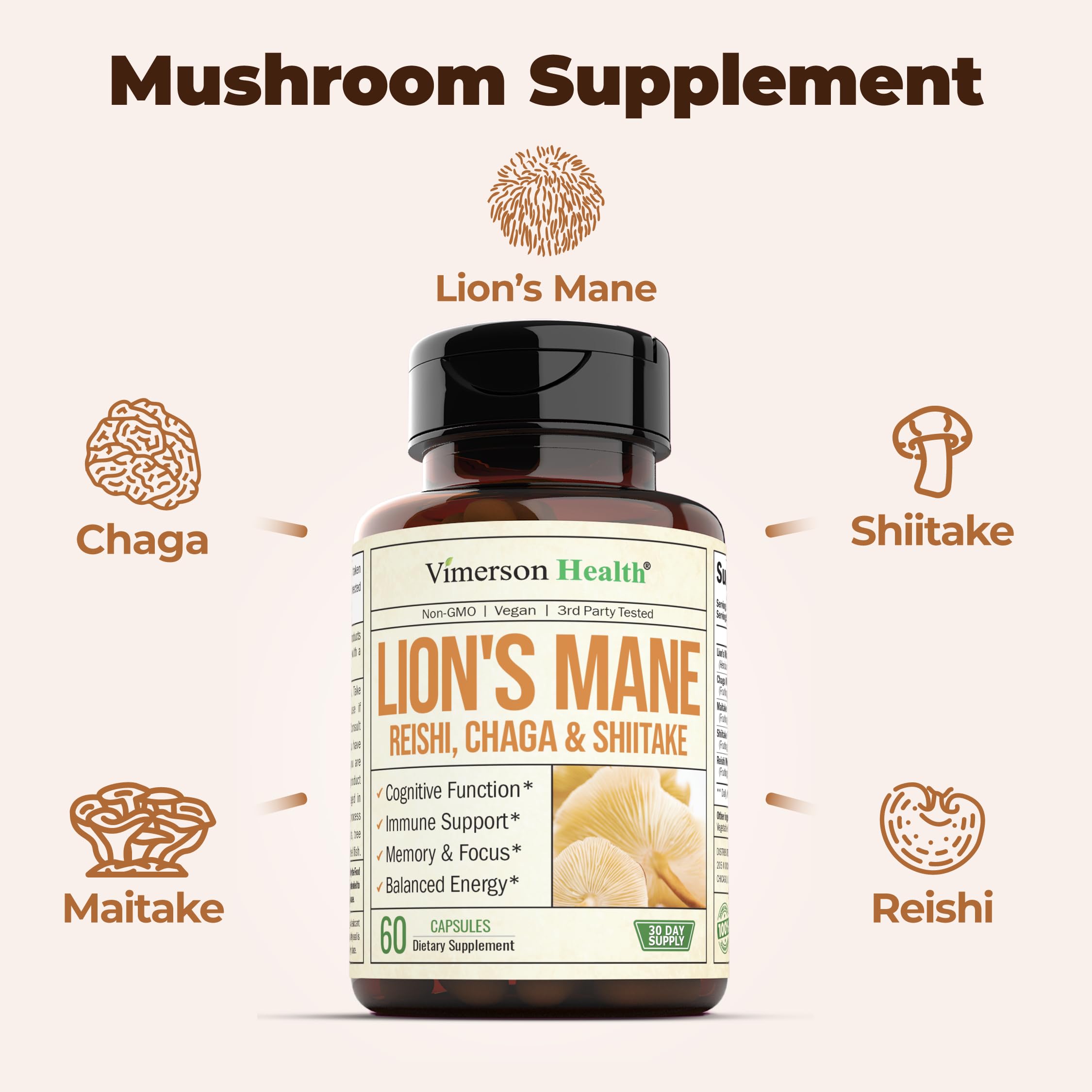 Foto 6 pulgar | Suplemento Vimerson Health Lions Mane Mushroom 60 Cápsulas - Venta Internacional