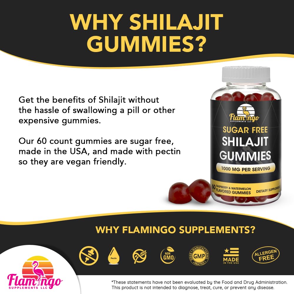 Foto 4 pulgar | Suplementos Shilajit Gummies Flamingo Sin Azúcar 60 Gomitas - Venta Internacional