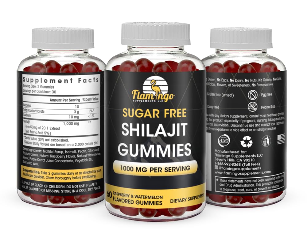 Foto 7 pulgar | Suplementos Shilajit Gummies Flamingo Sin Azúcar 60 Gomitas - Venta Internacional