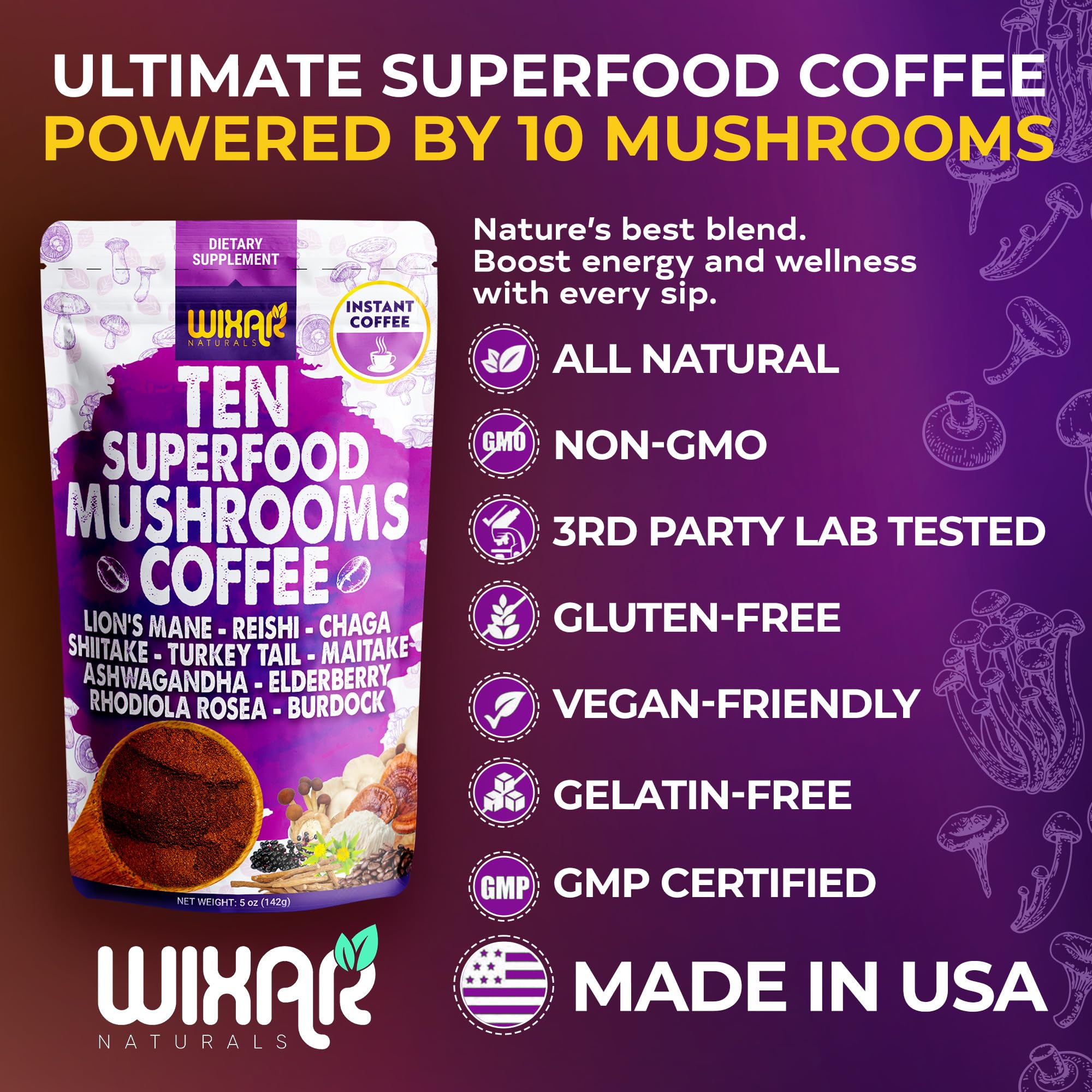Foto 5 pulgar | Café con Hongos Wixar Superfood Instant Powder 150 Ml - Venta Internacional