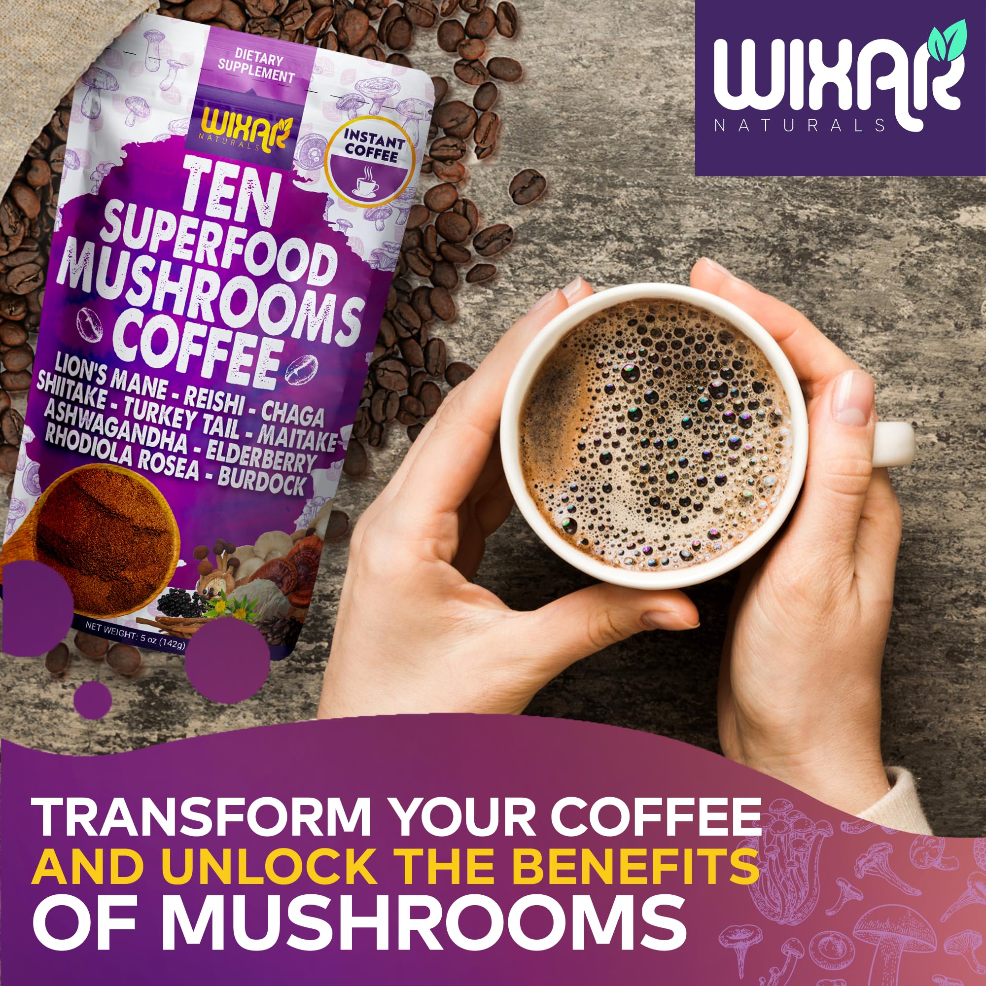 Foto 8 pulgar | Café con Hongos Wixar Superfood Instant Powder 150 Ml - Venta Internacional
