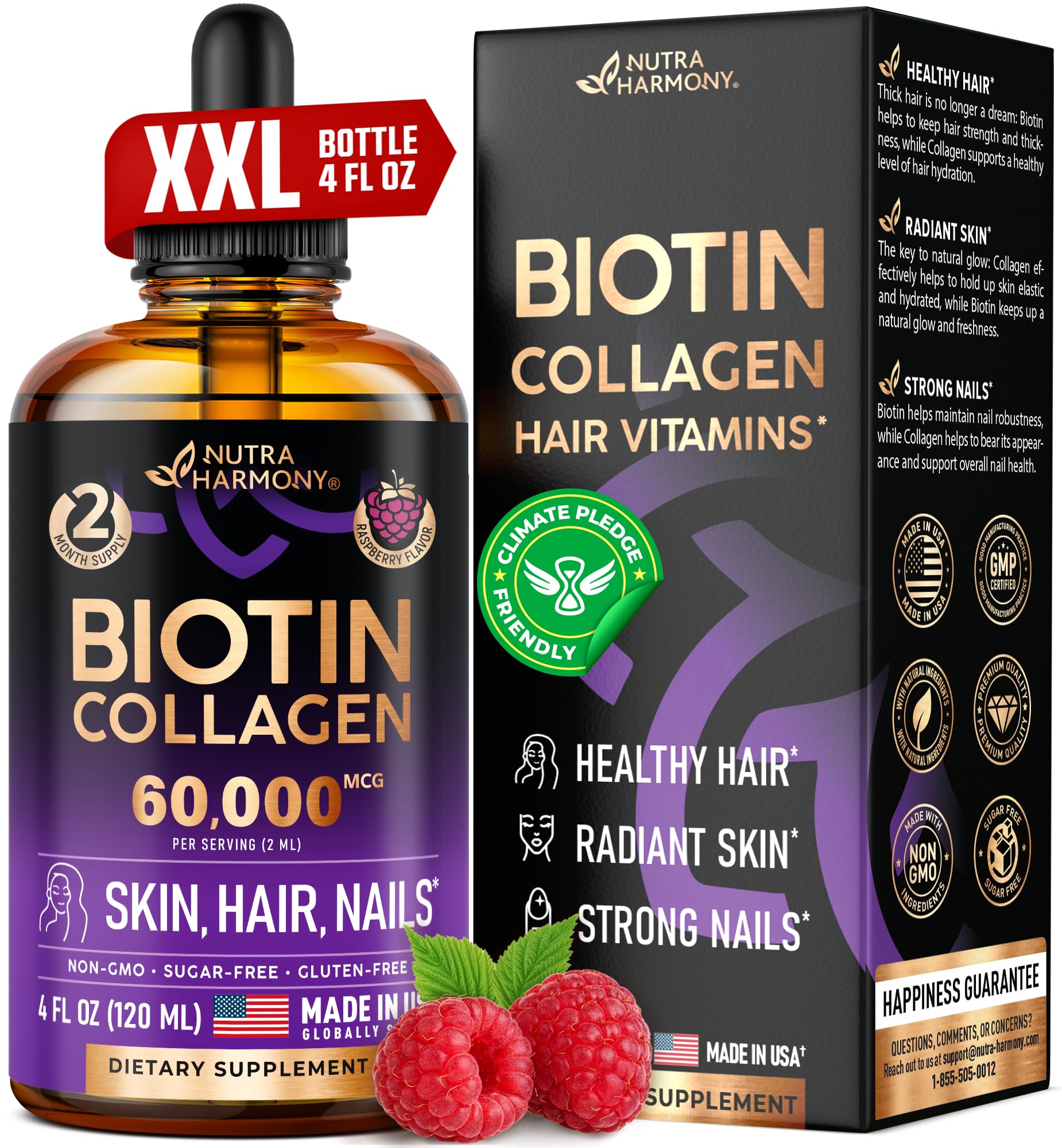 Foto 1 | Suplemento Nutraharmony de Biotina Líquida y Colágeno 60000 Mcg - Venta Internacional