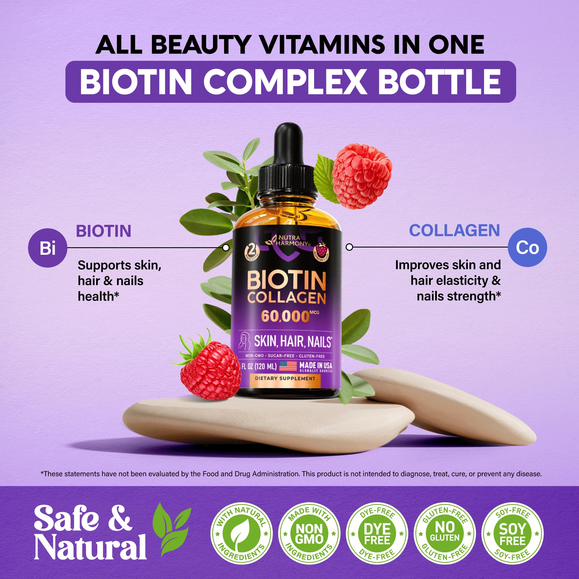 Foto 3 | Suplemento Nutraharmony de Biotina Líquida y Colágeno 60000 Mcg - Venta Internacional