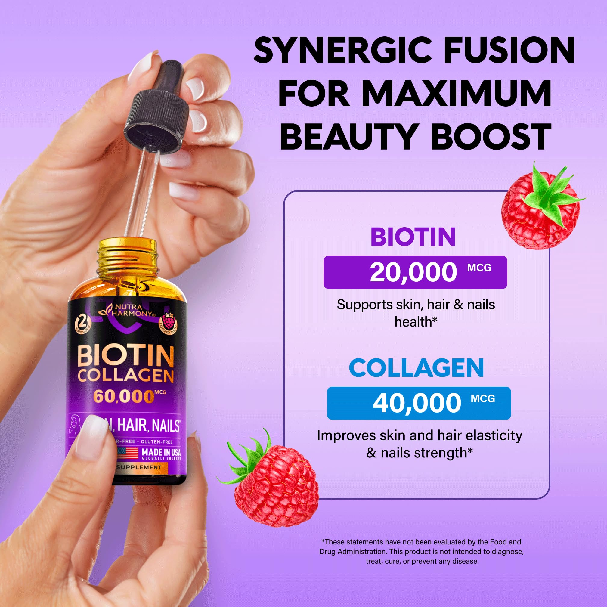 Foto 5 pulgar | Suplemento Nutraharmony de Biotina Líquida y Colágeno 60000 Mcg - Venta Internacional