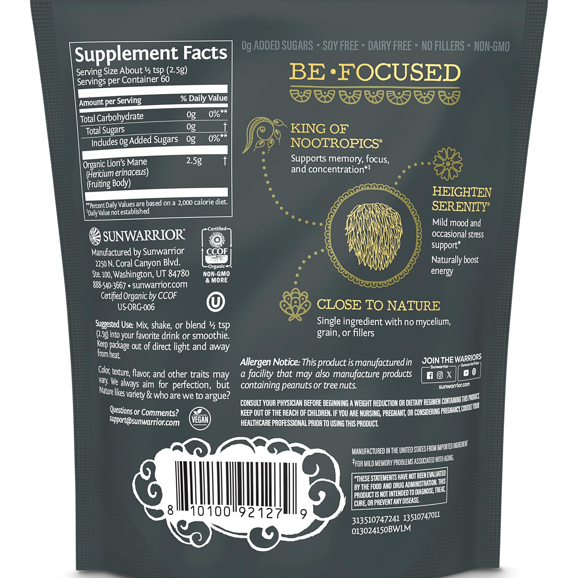 Foto 3 pulgar | Suplemento de Hongos Sunwarrior Lions Mane en Polvo 150 g - Venta Internacional