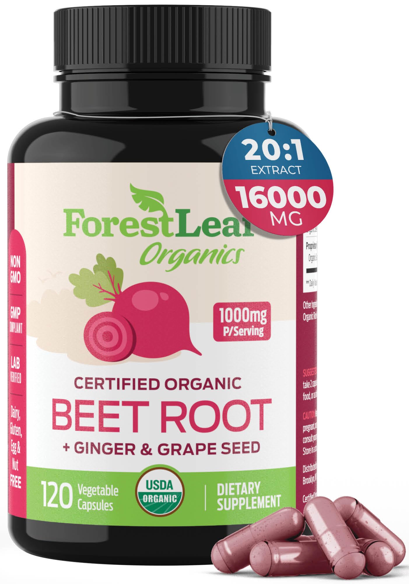 Foto 2 pulgar | Cápsulas de Raíz de Remolacha ForestLeaf de 1000mg 120 Unidades - Venta Internacional