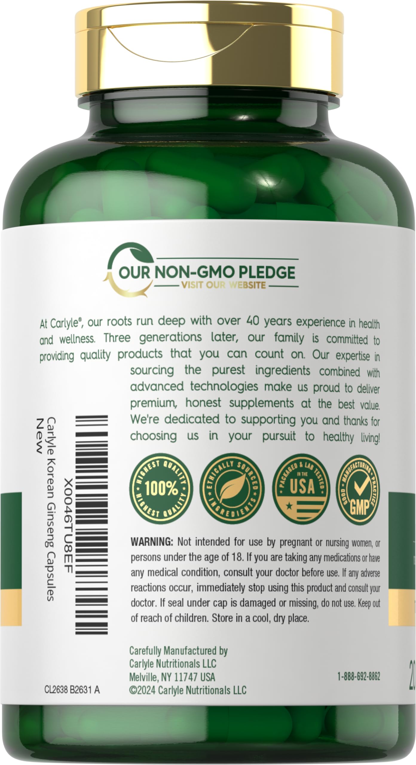 Foto 4 pulgar | Suplemento de Extracto de Ginseng Coreano Carlyle 2000 Mg 200 Cápsulas - Venta Internacional