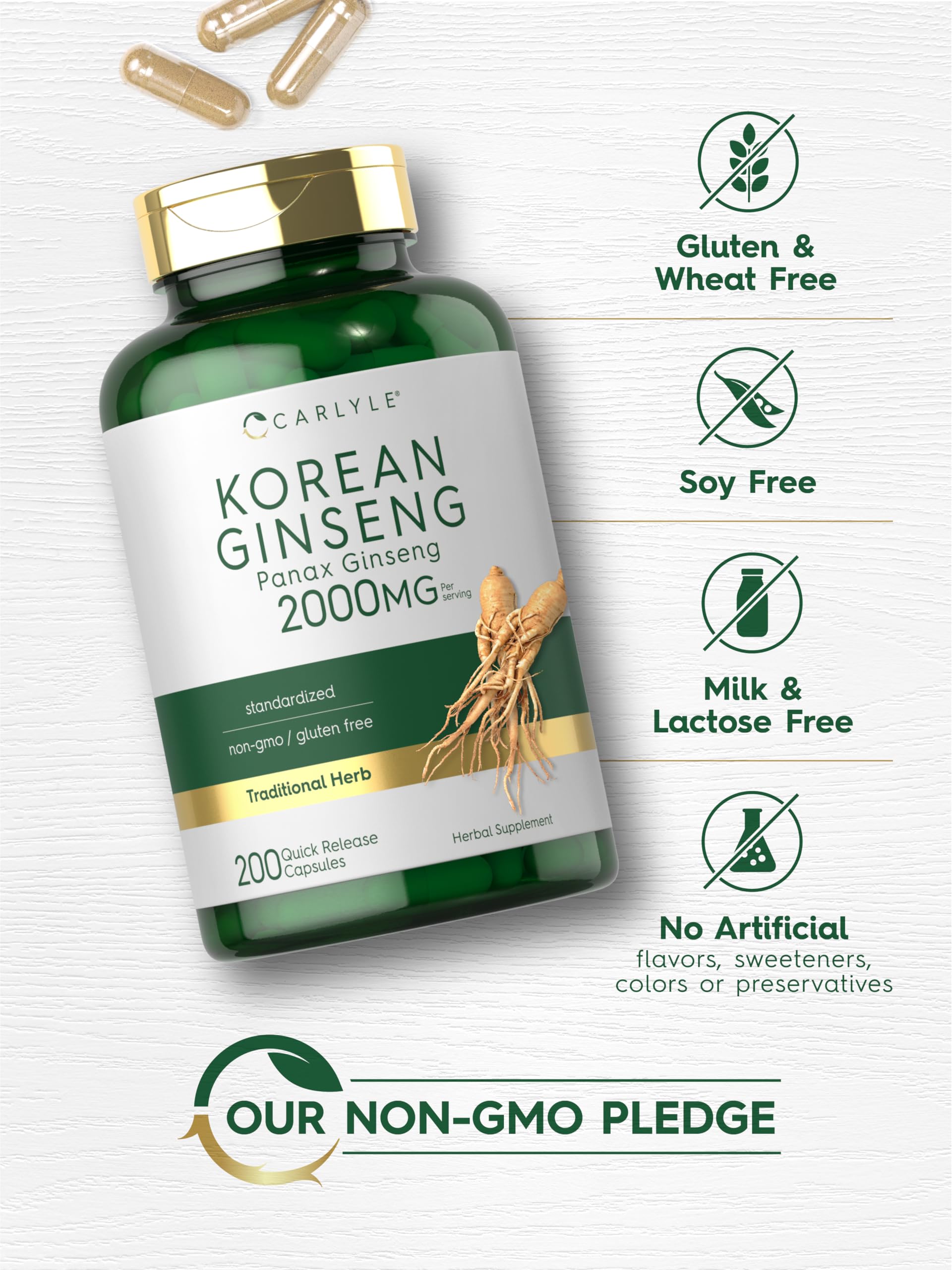 Foto 6 pulgar | Suplemento de Extracto de Ginseng Coreano Carlyle 2000 Mg 200 Cápsulas - Venta Internacional