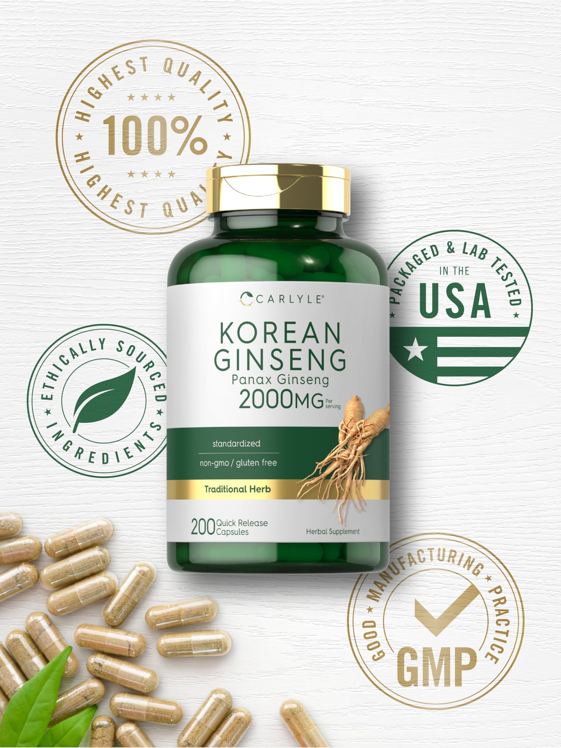 Foto 7 pulgar | Suplemento de Extracto de Ginseng Coreano Carlyle 2000 Mg 200 Cápsulas - Venta Internacional
